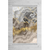 Twyla Abstract Machine Made Flatweave Velvet Area Rug in Beige/Gold