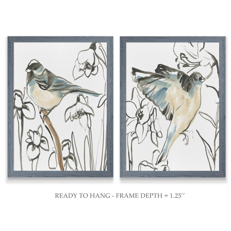 Songbird Meadow - ensemble de 2 peintures encadrées, H 24 po x l 18 po, Toile encadrée, Gris