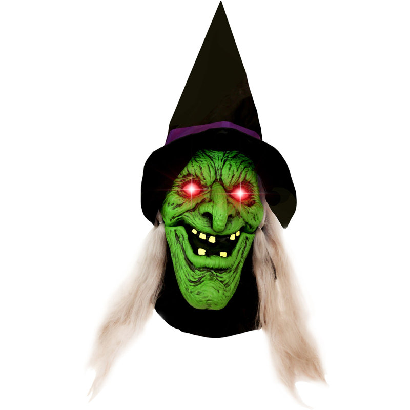 Life-Size Green and Black Polyester Animated Witch Statue