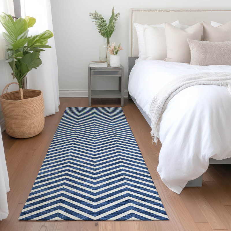 Premium Machine Washable Prisco Blue Rug, Runner 2'3" x 7'6"