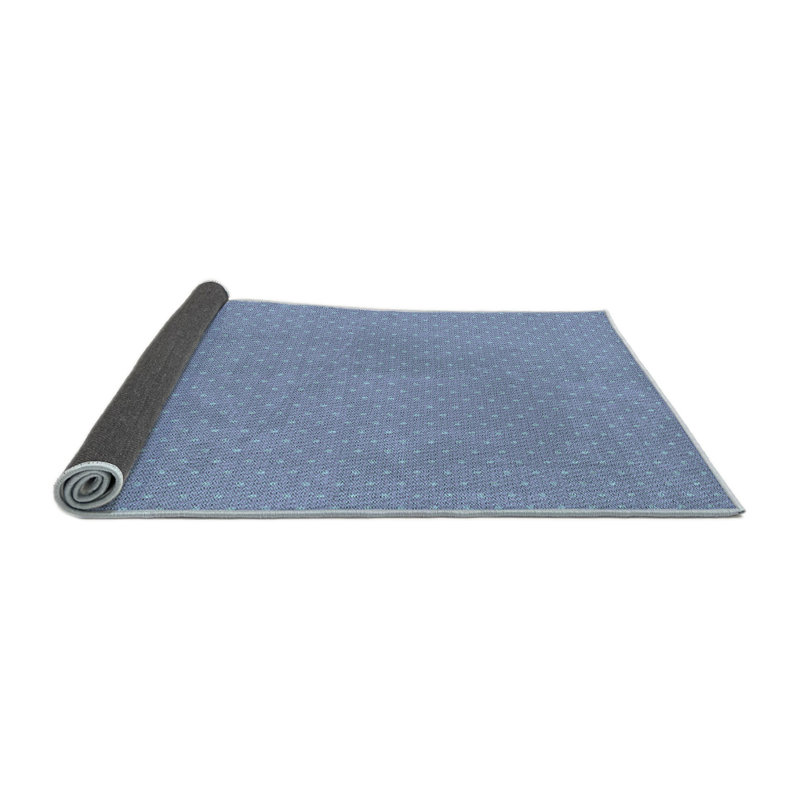 Tapis bleu clair à pois, Rond 7 pi