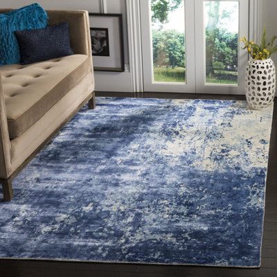 Mcelroy Abstract Hand Knotted Blue/White Area Rug