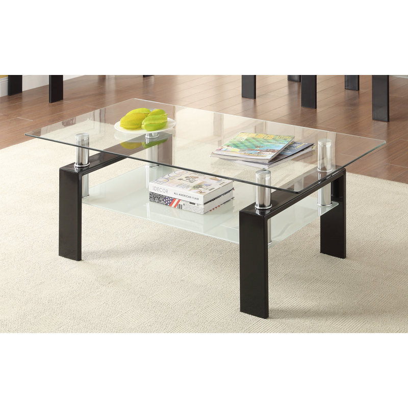 Dyer Rectangular Glass Top Coffee Table With Shelf, Black