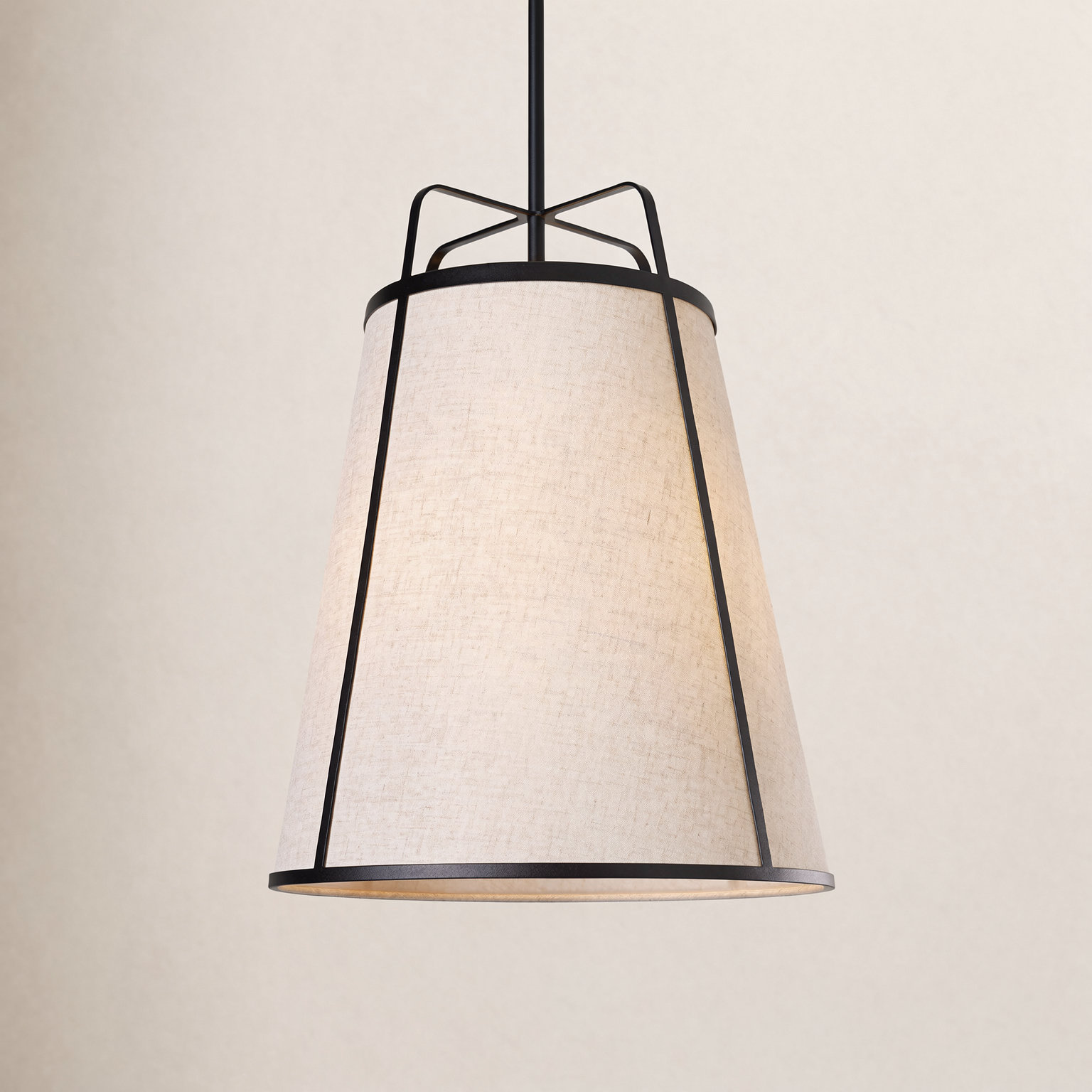 Dimmable Linen 3-Light Pendant, Matte Black, Beige