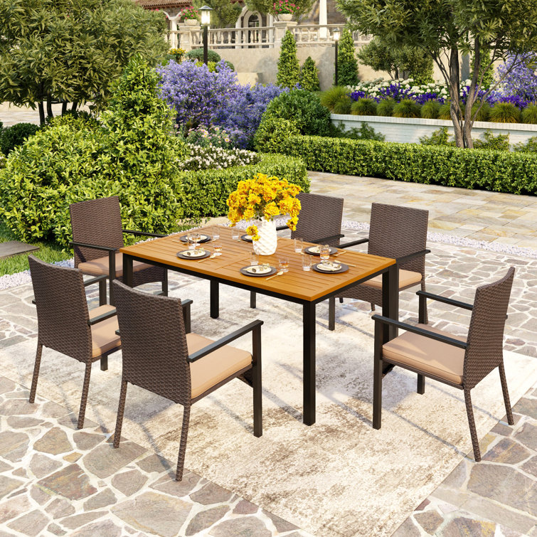 Alyah 6 - Person Patio Dining Set with Extendable Rectangular Table , Cushions Included