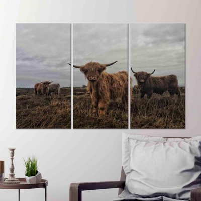 Elegant Highland Cow Canvas Print: Rustic Animal Art Decor,3P Wrapped Canvas