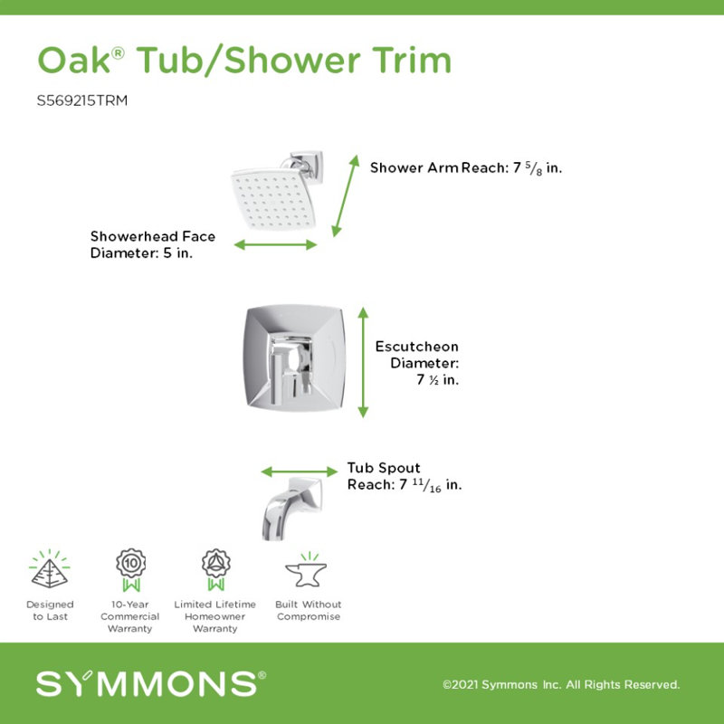 Oak HydroMersion Tub and Shower Faucet with Volume Control, Polished Chrome