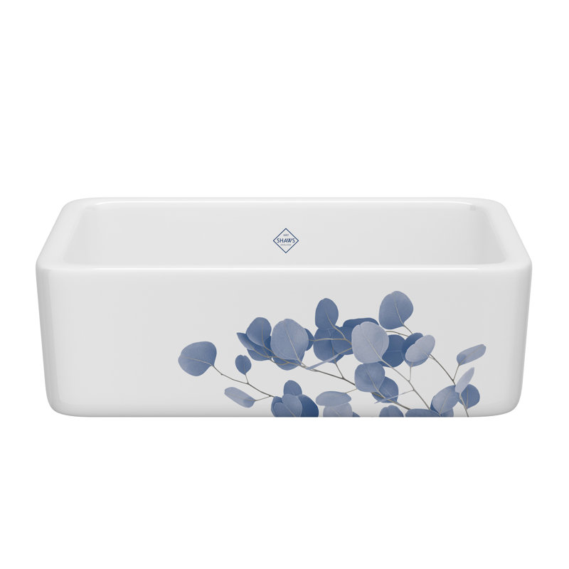 Lancaster 30" Single Bowl Farmhouse Apron Front Fireclay Kitchen Sink With Eucalyptus Design