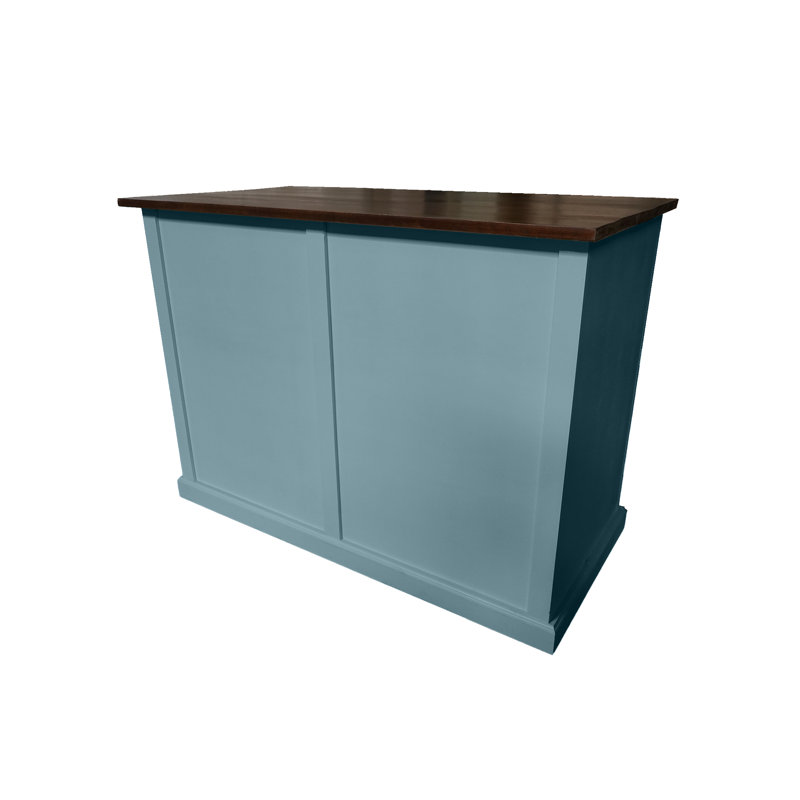 Traditional 60" Solid Wood Kicthen Island with trash bin compartment, Interesting Aqua