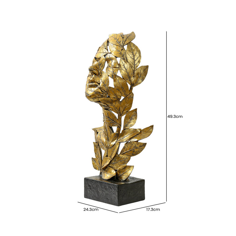 Cheng Polyresin Face and Leaf Figurines & Sculptures for Living Room Decoration, Home Decor Accent Piece, Gold