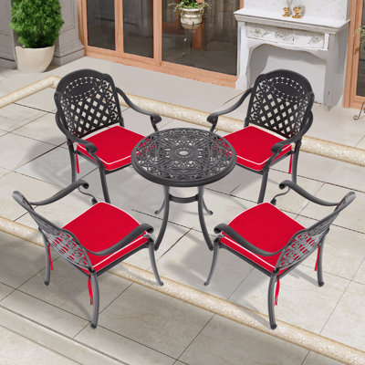 Ensemble de 5 meubles de patio en aluminium coulé, avec cadre noir et coussins de siège rouges