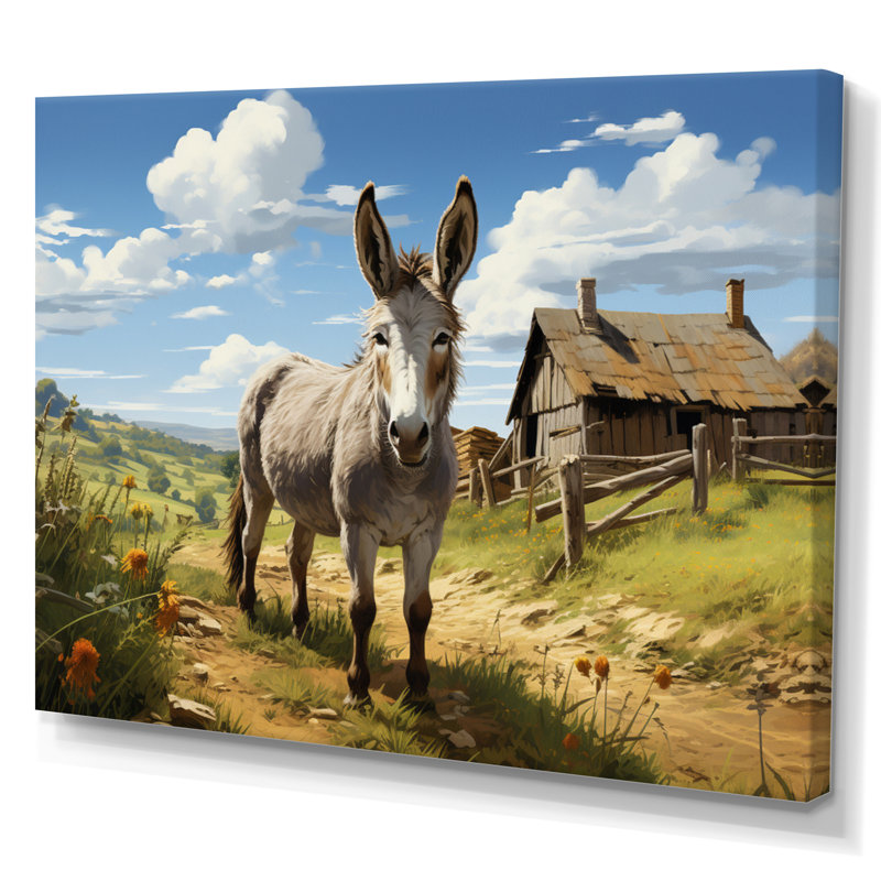«Donkey Day At Farm I», reproduction d'art sur toile, H 12 po x l 20 po, Toile tendue