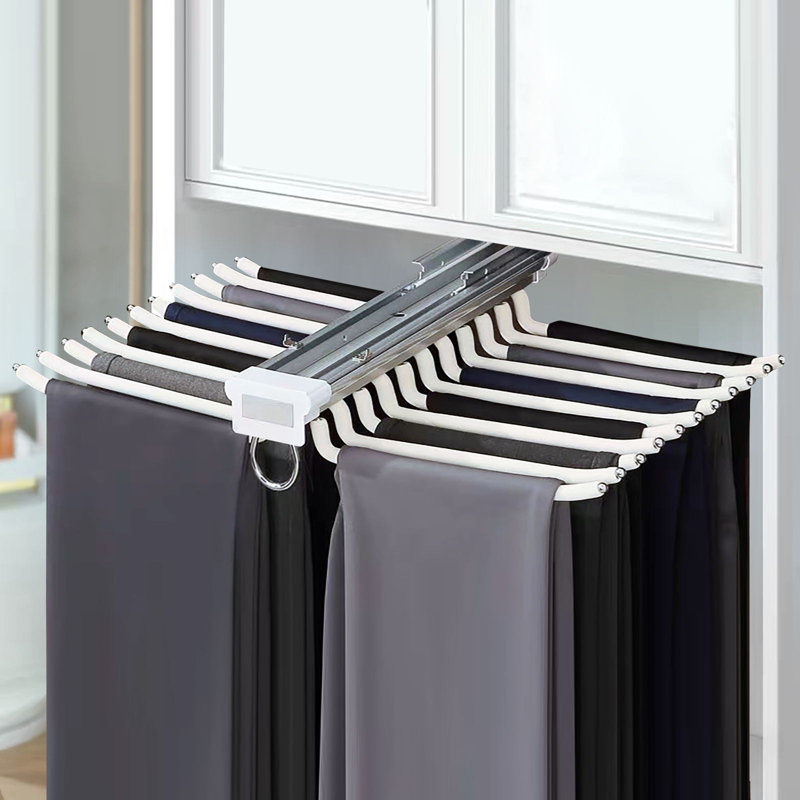 Adjustable Pull-Out Pants Rack For Closet - Sliding Hanger Organizer, 22" To 34" Widths