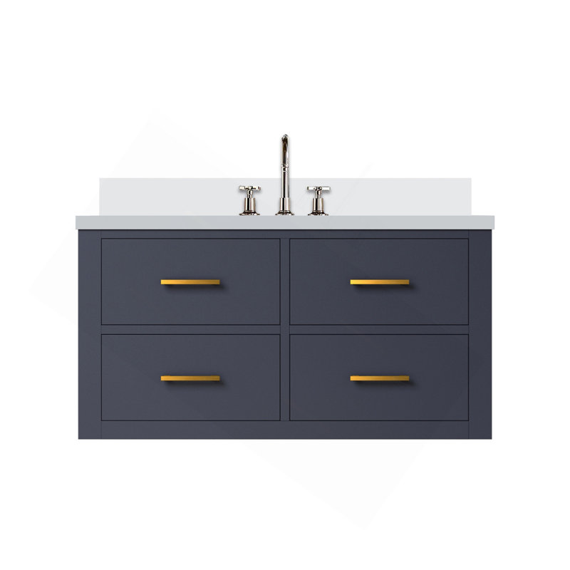 Meuble-lavabo simple bleu 36 po X P 22 po D, dessus en quartz blanc et ensemble de robinet, 36", Bleu