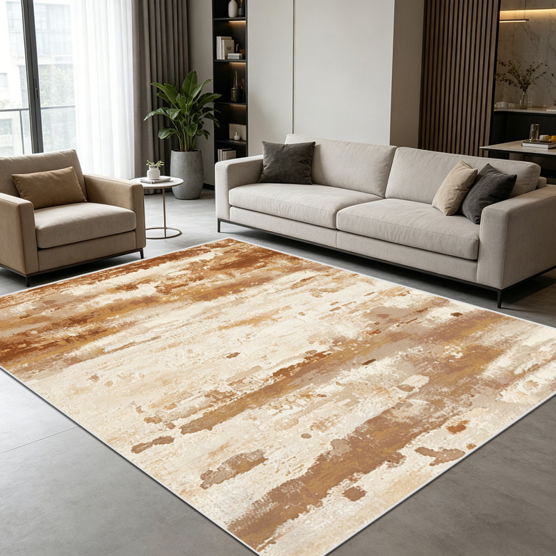 1PC Neutral Brown Watercolor Abstract Distressed Streaked Pattern area rugs, Soft and Comfortable, easy-to-maintain, machine washable Indoor floor mat, suitable for living room, bedroom, dining space, balcony, patio, front porch, entryway, home offic