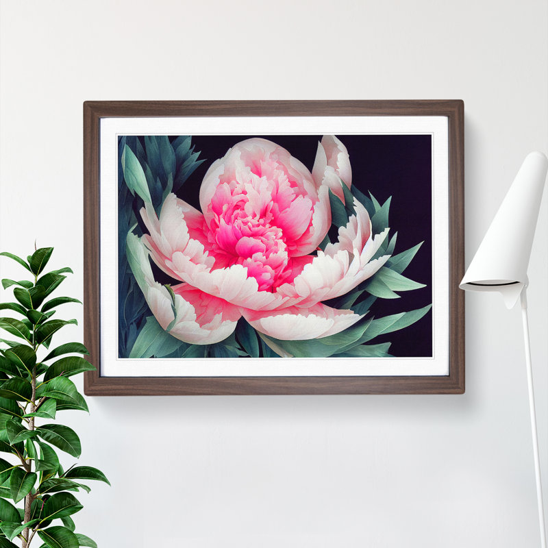 Enlightened Peony Flower 1 Piece Single Picture Frame Wall Art, 46cm H x 64cm W x 2cm D, Walnut Framed