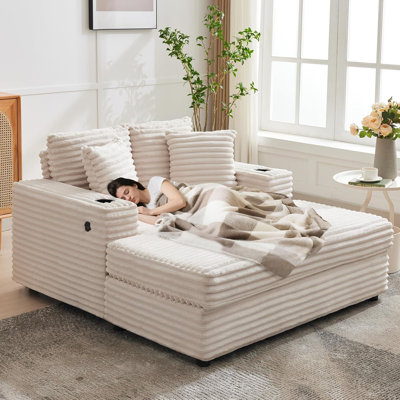 Canapé-lit rembourré de 54 po avec coussins et accoudoirs pour l'intérieur