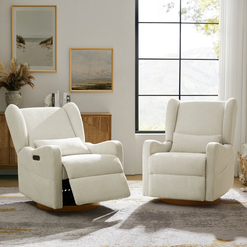 Ceandra 29.5" Wide Swivel Glider Power Recliner with Built-In Nightlight, Ivory