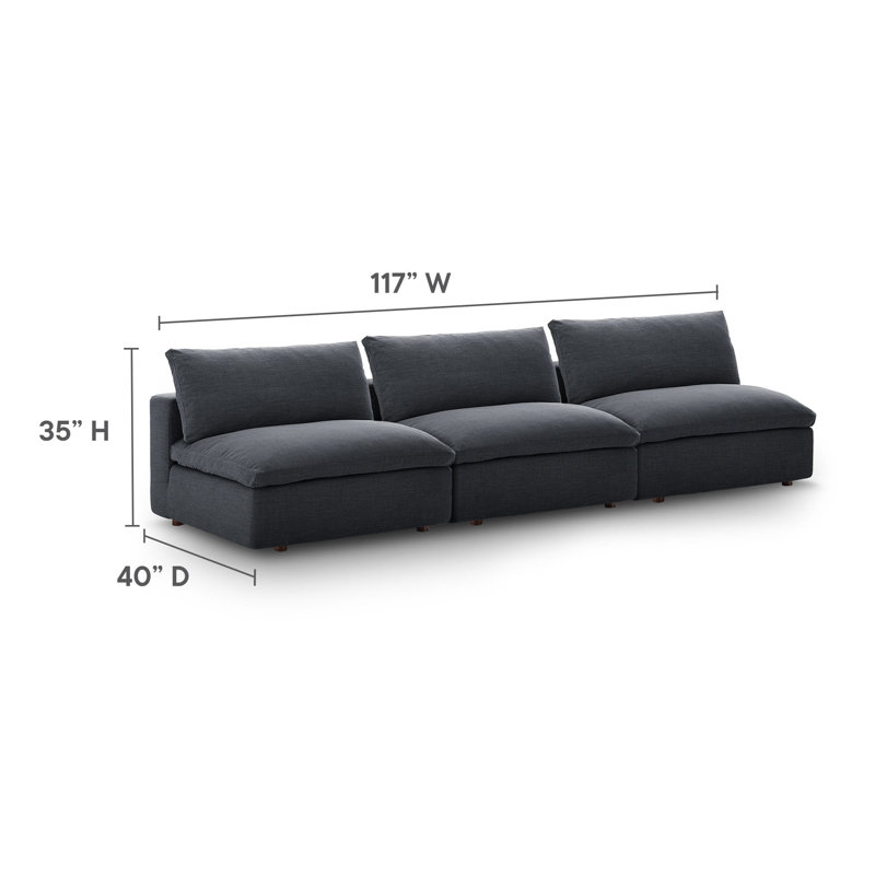 Commix Down Filled Overstuffed 3-Piece Armless Sectional Sofa, Gray Polyester