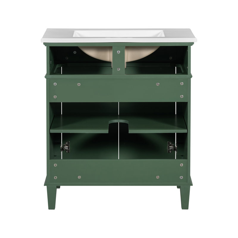 Green 30-Inch Solid Wood Bathroom Vanity with Ceramic Basin