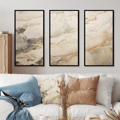 Beige et blanc - Marble River - ensemble d'art mural en toile marbrée