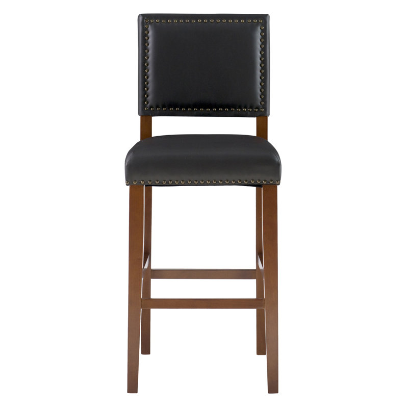 Husno Faux Leather Upholstered Solid Wood Counter & Bar Stool, Bar Stool (30" Seat Height), Black