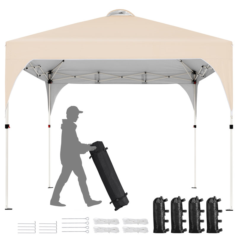 10 Ft. W X 10 Ft. D Iron Pop-Up Canopy with Wind Vent, Beige