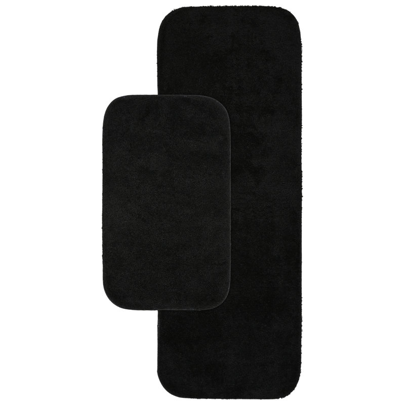 Ensemble de tapis de bain en nylon 2 pièces avec envers antidérapant Mccluney, Noir