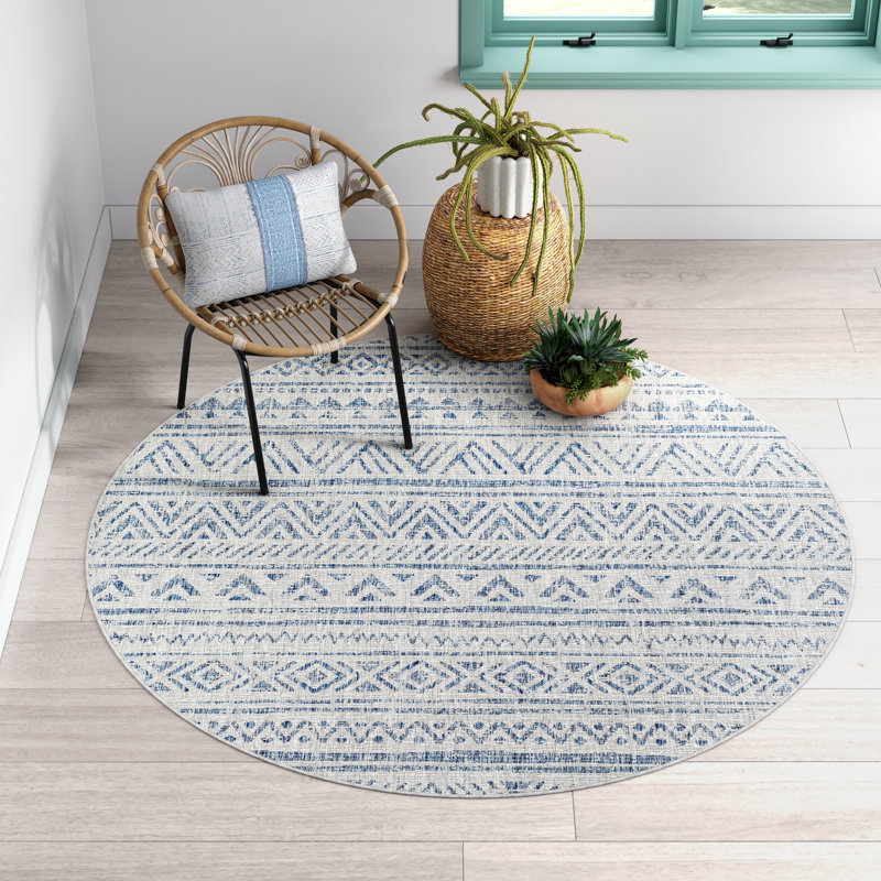 Tomas Chevron Rug Dark Blue/Gray Indoor/Outdoor Area Rug, Round 5'3"