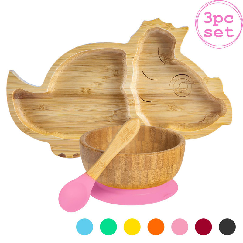 Tiny Dining - Children's Bamboo Suction Dinosaur Dinner, Pink