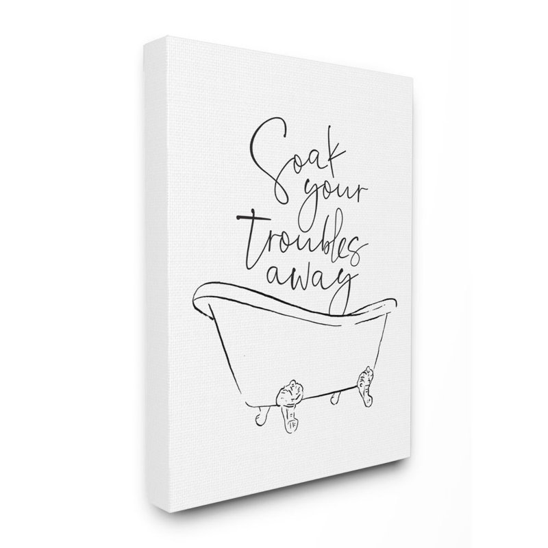 «Soak Your Trouble Ink Dessin Bathroom Design» par Milli Villa - impression d'art graphique, H 48 po x l 36 po, Toile tendue