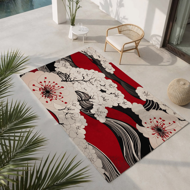 Golden Sakura Indoor And Outdoor Area Rug, Rectangle 2' x 3'