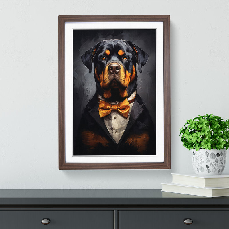 Rottweiler Informel - Single Picture Frame Print on Wood, 64cm H x 46cm W x 2cm D, Walnut 