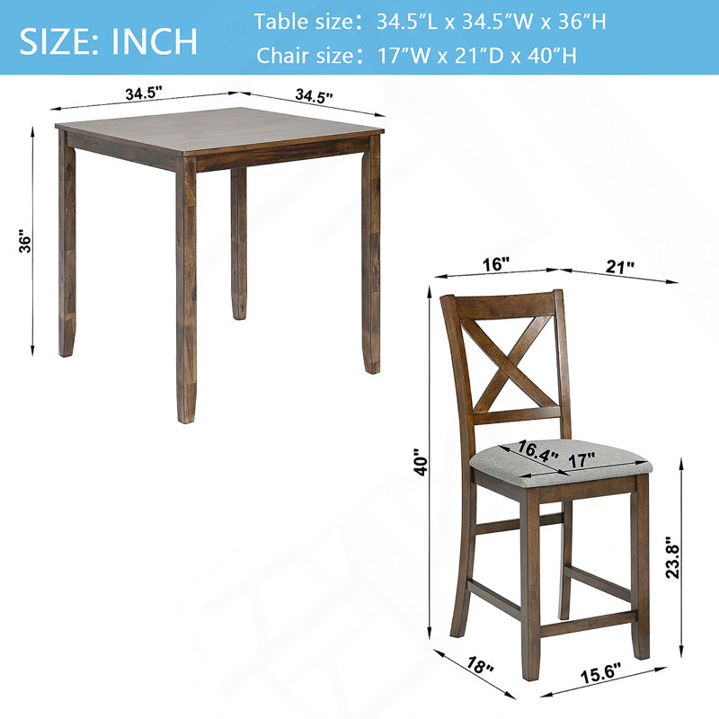 Ensemble de table de salle à manger 5 pièces pour 4 personnes, ensemble de table de cuisine à hauteur de comptoir avec table carrée