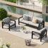 Ensemble de patio 3 pièces en aluminium et rotin avec coussins gris clair Caputo