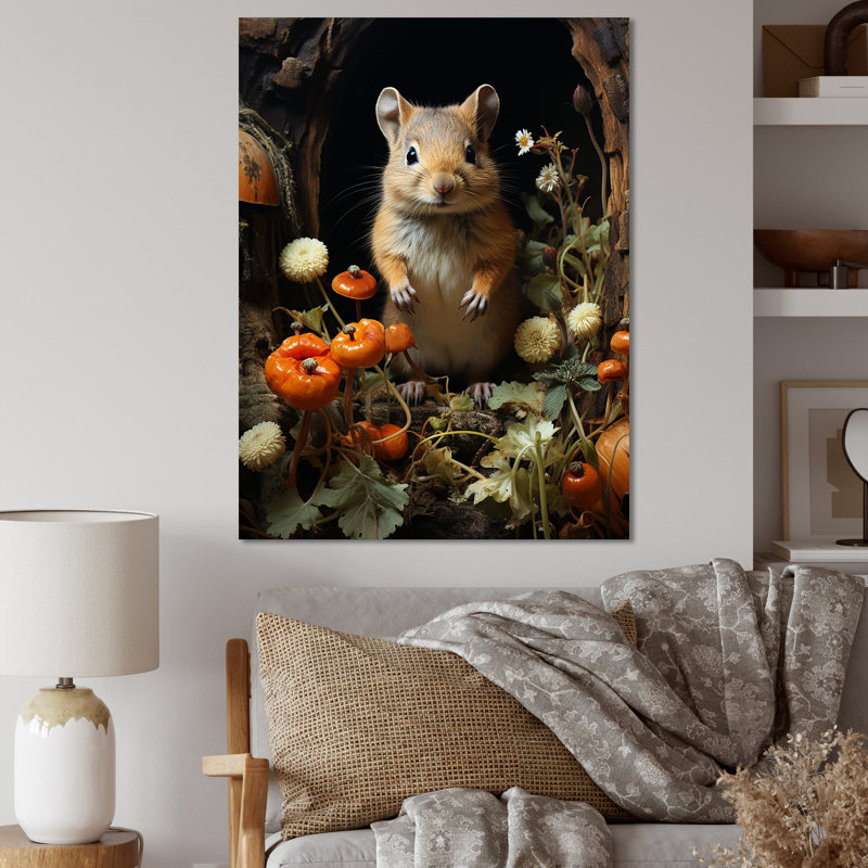 Mignon rongeur en fleurs - reproduction d'art mural, Toile tendue, H 32 po x l 16 po x P 1 po
