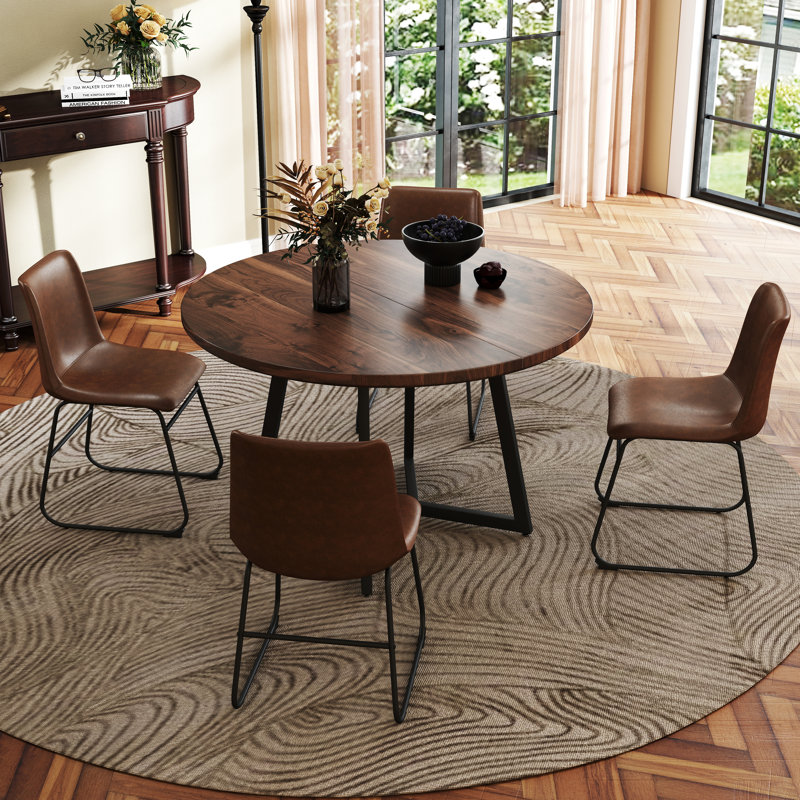 Round Dining Set with Sled Base Dining Chairs, Brown