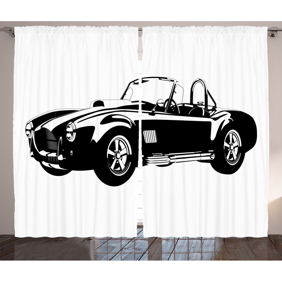 Rustikaler Vorhang, Classic Car Silhouette, Jahrgang, Weiß Schwarz