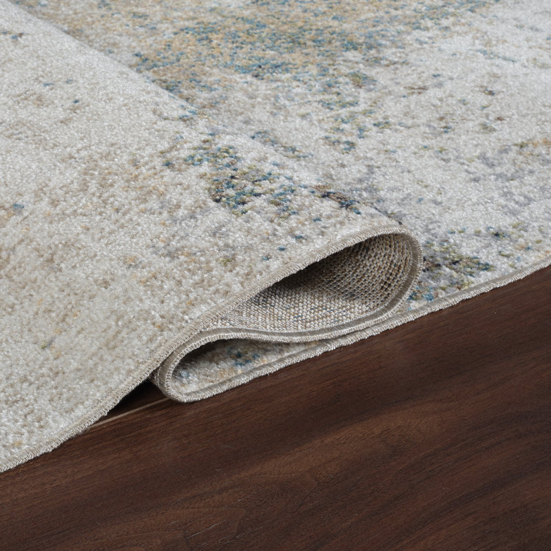 Machine Washable Henry Green/Ivory Rug, Runner 2'6" x 8'