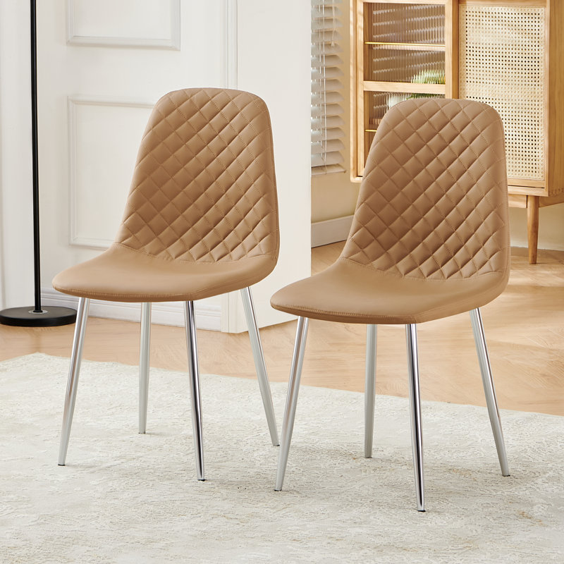 Wayland Modern Upholstered Faux Leather Dining Chair, Coffee, Silver, 2