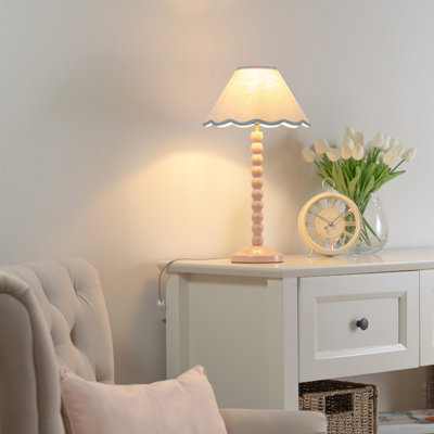 Nephi Bobbins Painted Table Lamp with Tapered Natural Linen Trim Scallop Shade