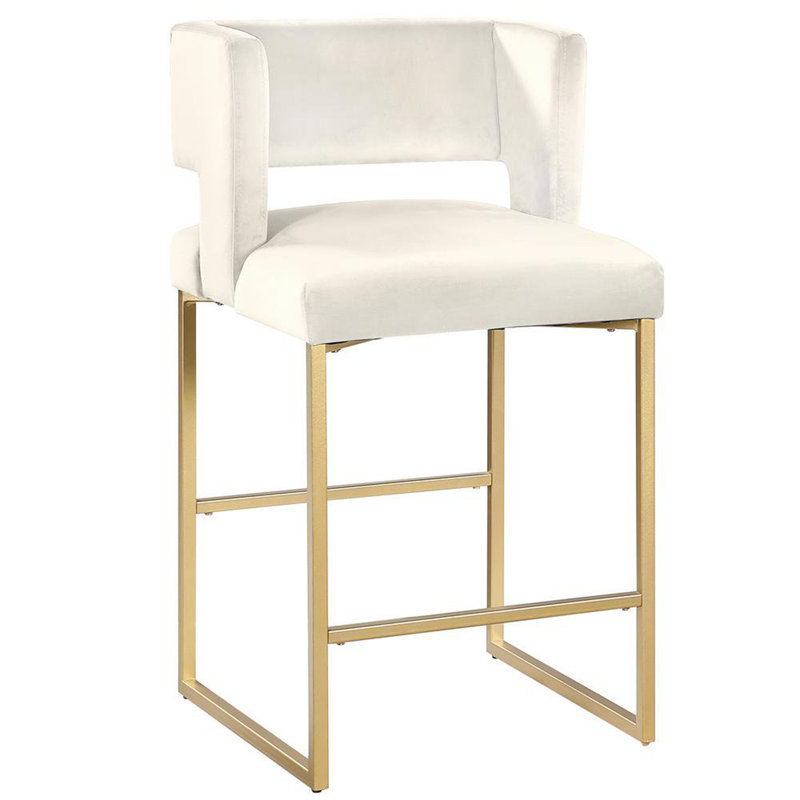 Ensemble de 2 tabourets de comptoir Modern Modern de 27 po avec revêtement en velours crème rembourré, Crème, Doré