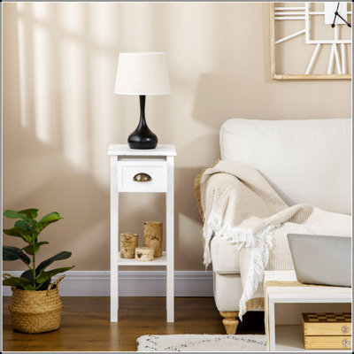 Table d'appoint à 2 niveaux avec tiroir et tablette inférieure, conception étroite pour les petits espaces dans le salon ou la chambre à coucher