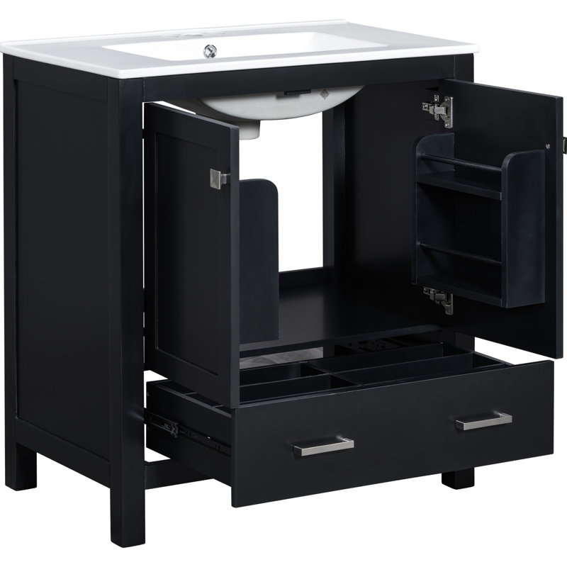 Meuble-lavabo double 60 po, lavabos, rangement intégré, espace de rangement spacieux, tablette de rangement, esthétique moderne