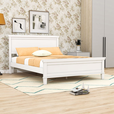 Wood Platform Bed with Headboard and Slat Support