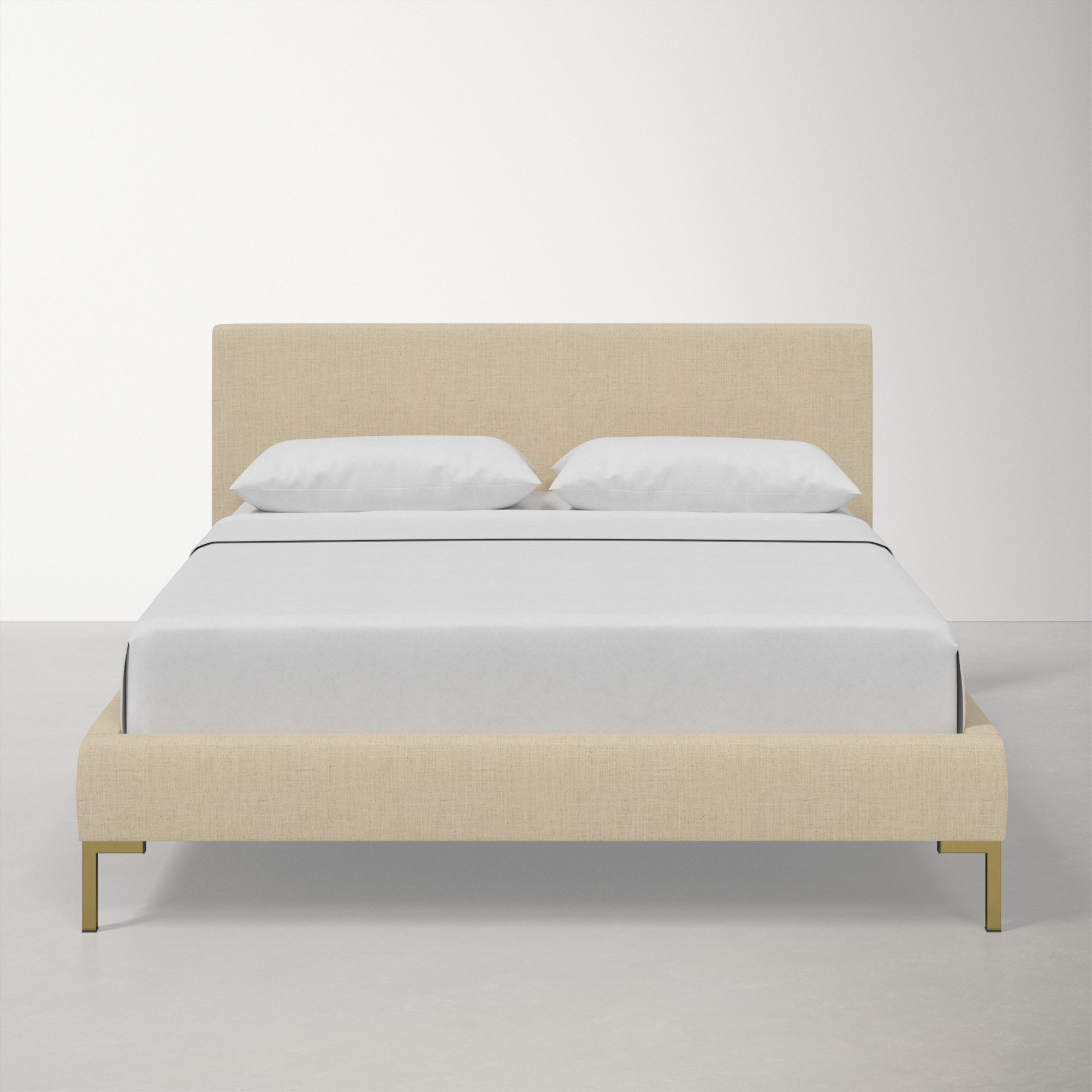 Rand Upholstered Bed, California King, Brass, Classic Linen Linen