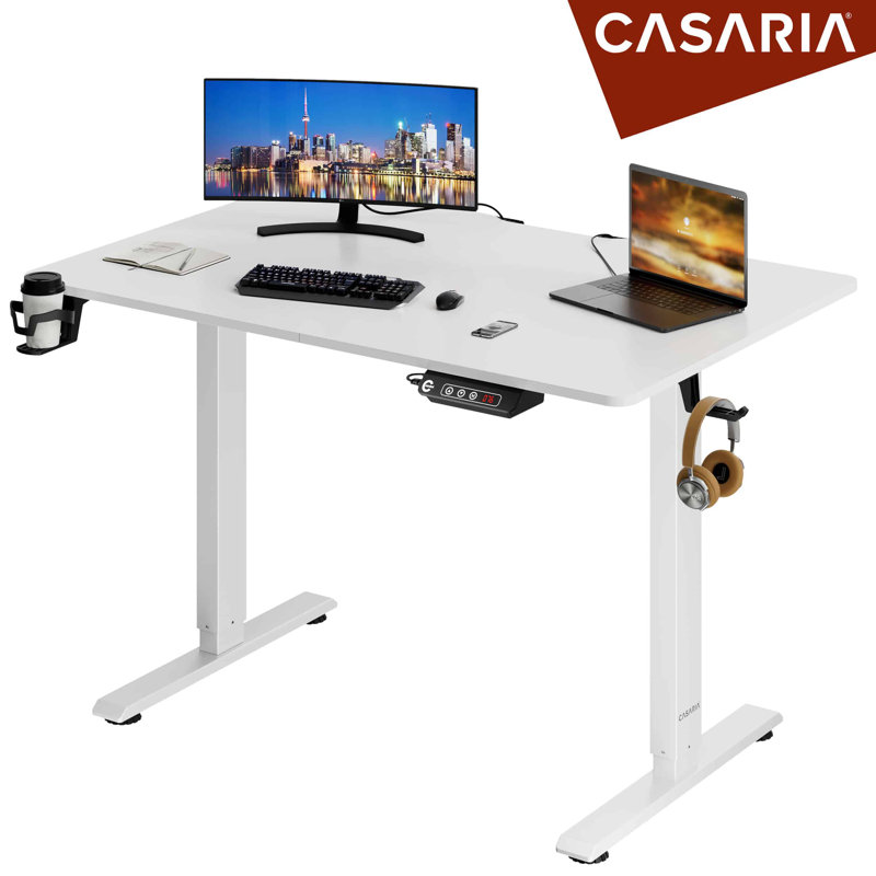 Adjustable Metal Base Writing Desk, White, White