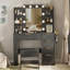 Ensemble de coiffeuse avec miroir et lumières, bureau de coiffeuse et tabouret rembourré avec station de charge, tiroirs de rangement et plateau de table transparent-873483385