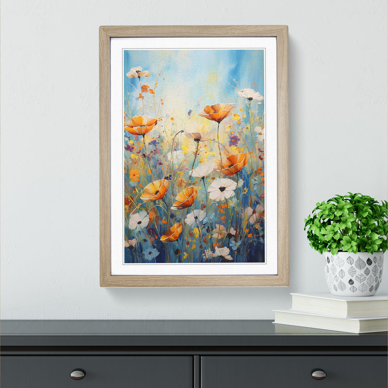 Wildflowers Expressionism Art - Framed Print, 64cm H x 46cm W, Oak Framed
