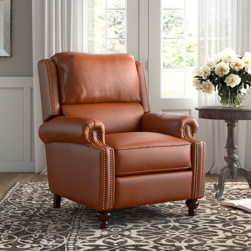 Fauteuil inclinable manuel en cuir véritable Adeesa, Cuir fleur brun